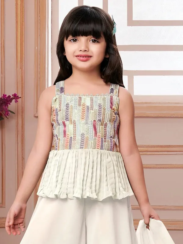 White_Crape_Premium_&_Elegant_Kurta_&_Sharara_Set_With_Dupatta_For_Girls