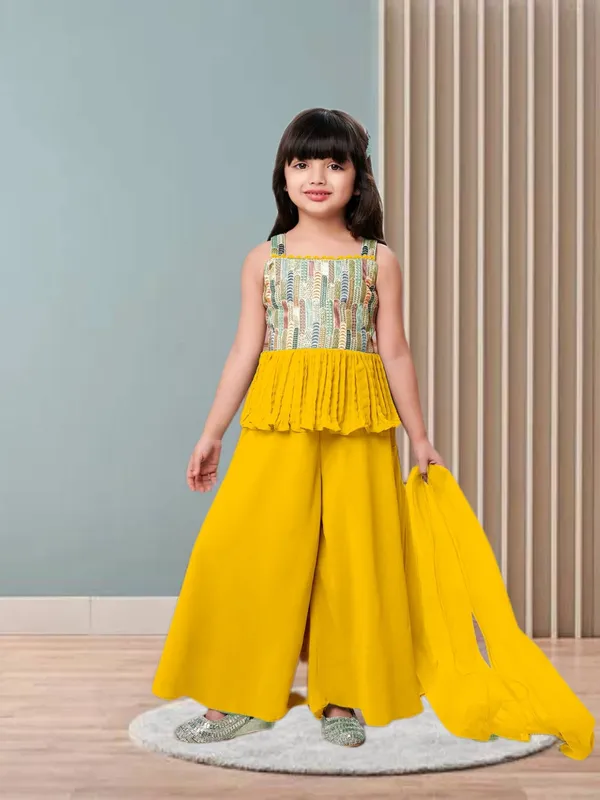 Yellow_Crape_Premium_&_Elegant_Kurta_&_Sharara_Set_With_Dupatta_For_Girls
