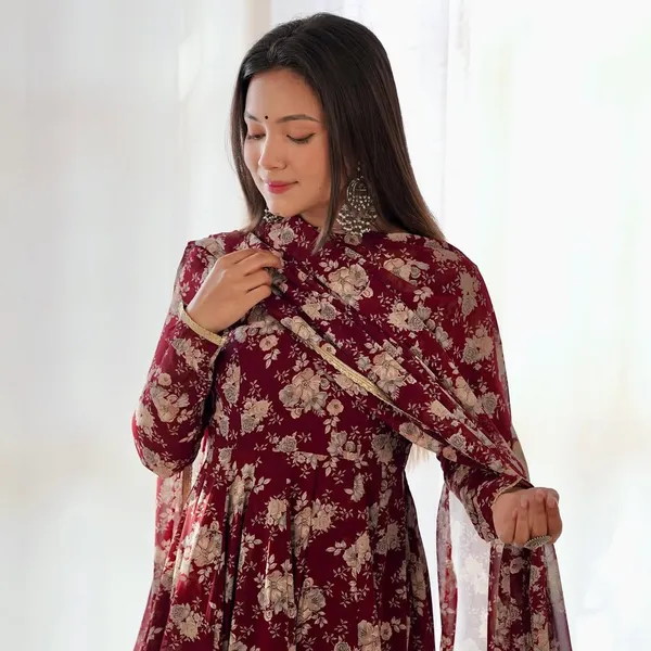 Maroon_Georgette_Premium_&_Elegant_Gown_&_Dupatta_Set_For_Women