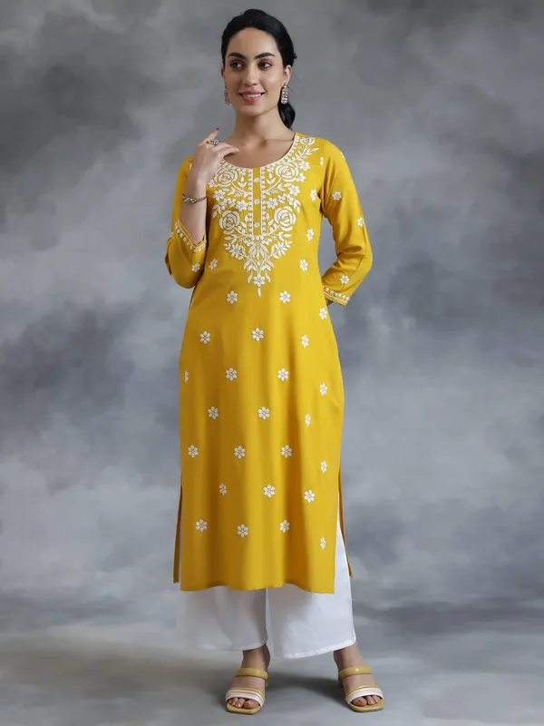 Yellow_Rayon_Premium_&_Elegant_Kurti_For_Women