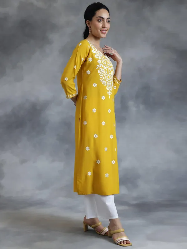 Yellow_Rayon_Premium_&_Elegant_Kurti_For_Women