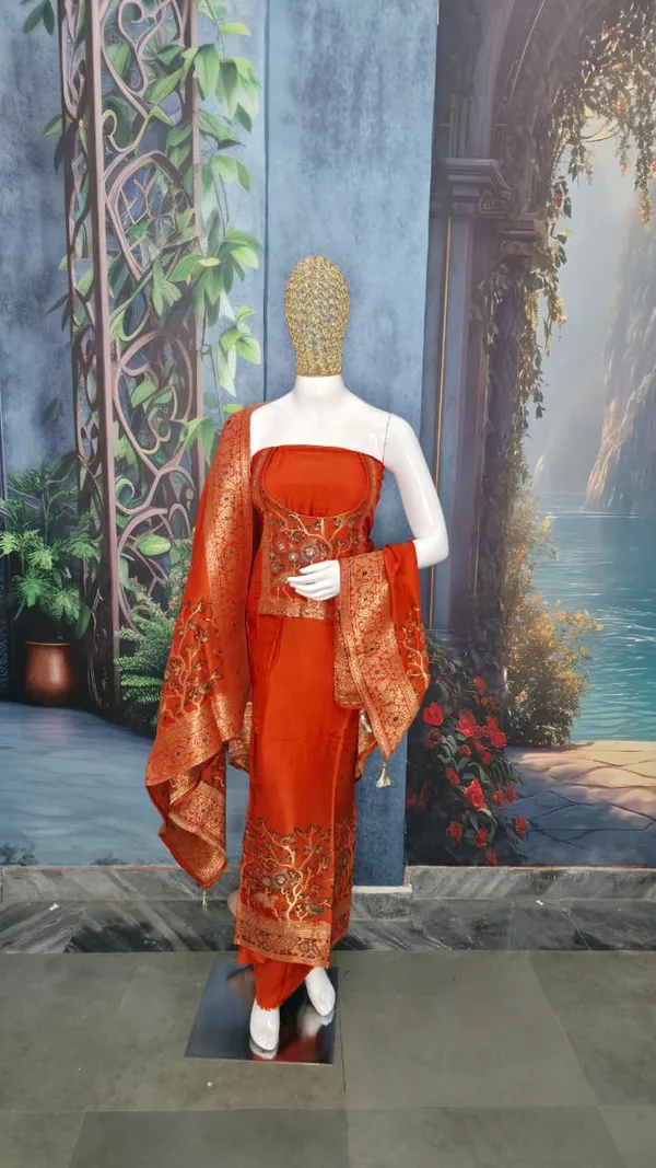 Orange_Art_Silk_Unstitched_Suit_With_Zari_Woven_Dupatta_For_Women