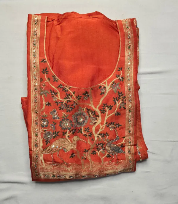 Orange_Art_Silk_Unstitched_Suit_With_Zari_Woven_Dupatta_For_Women