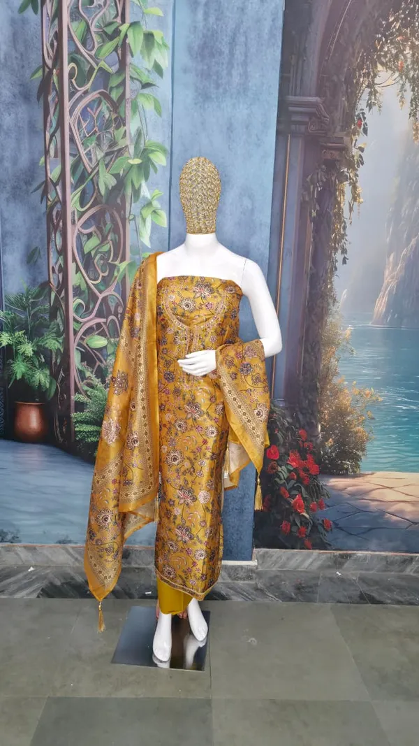 Mustard_Gold_Floral_Silk_Blend_Embroidered_Suit_Set__For_Women