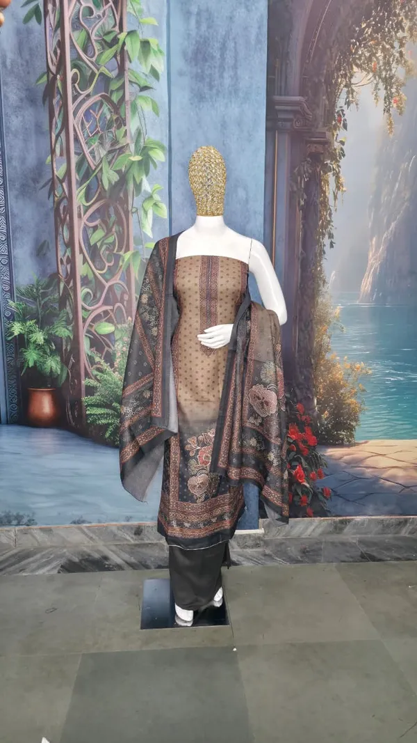 Charcoal_Grey_Luxurious_Pashmina_Wool_Unstitched_Suit_With_Printed_Shawl__For_Women
