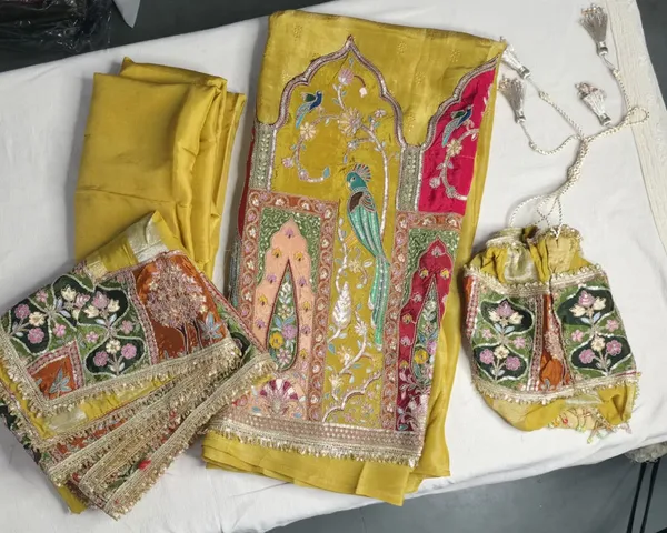 Mustard_Shimmer_Silk_Suit_With_Heritage_'Jharokha'_Embroidery_And_Potli_Bag_For_Women
