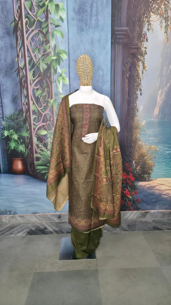 Olive_Green_Intricate_Weave_Pashmina_Unstitched_Suit__For_Women