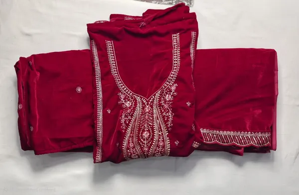 Regal_Maroon_Velvet_Unstitched_Suit_Set_With_Heavy_Zari_Embroidery__For_Women
