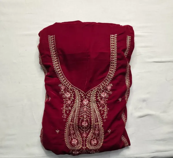 Regal_Maroon_Velvet_Unstitched_Suit_Set_With_Heavy_Zari_Embroidery__For_Women