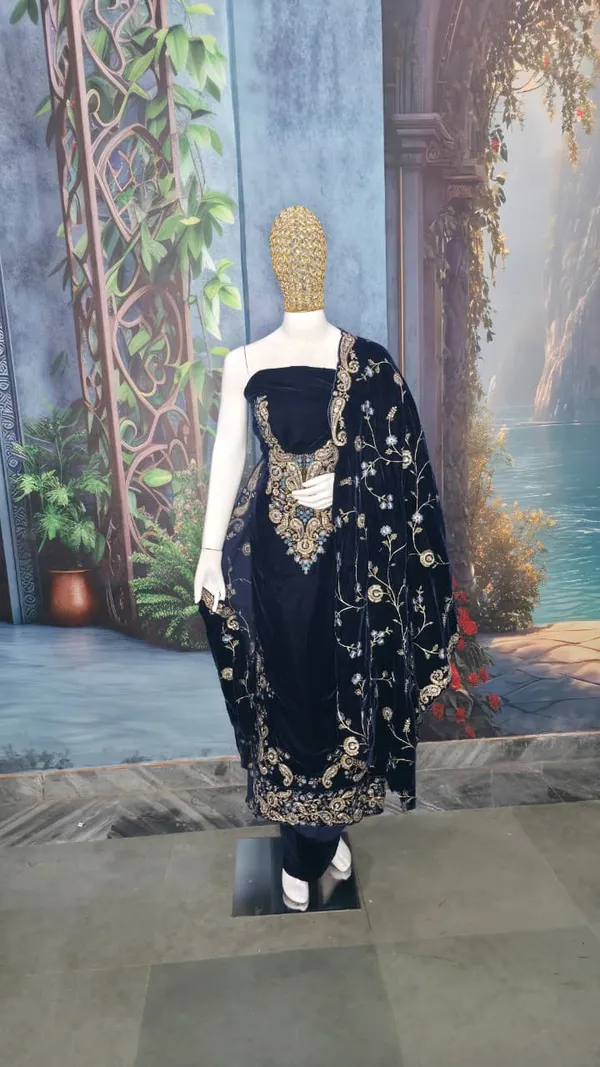 Regal_Navy_Velvet_Unstitched_Suit_Set_With_Intricate_Zari_&_Sequin_Embroidery_For_Women