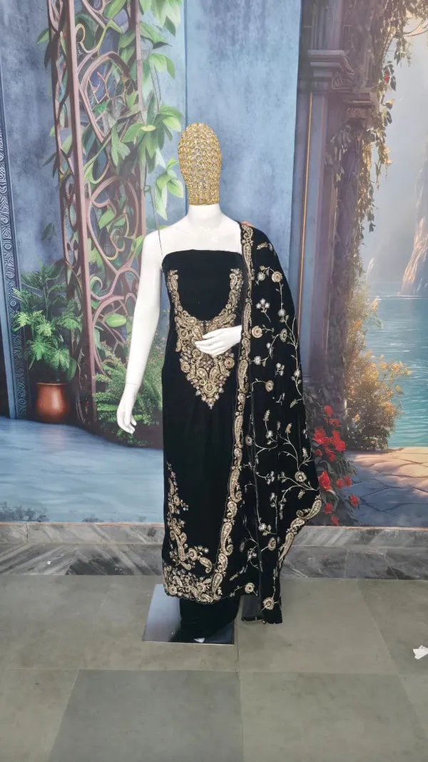 Deep_Black_Velvet_Unstitched_Suit_Set_With_Antique_Embroidery_For_Women