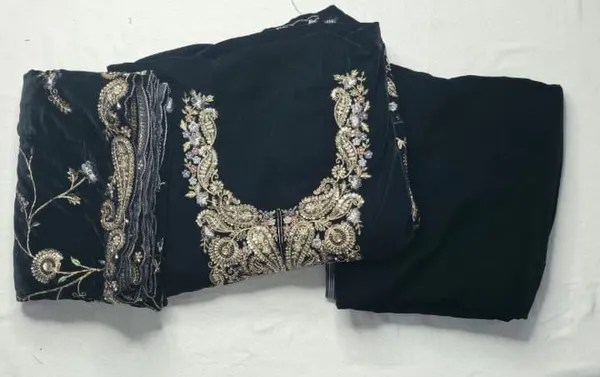 Deep_Black_Velvet_Unstitched_Suit_Set_With_Antique_Embroidery_For_Women