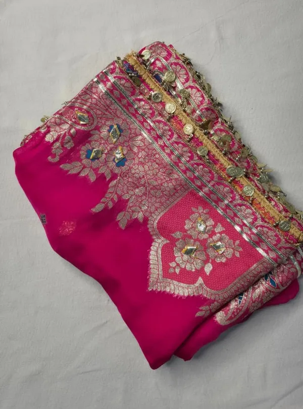 Shimmer_Silk_Terracotta_Unstitched_Suit_with_Rani_Pink_Banarasi_Dupatta