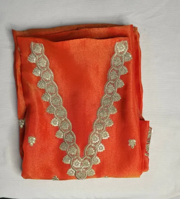 Shimmer_Silk_Terracotta_Unstitched_Suit_with_Rani_Pink_Banarasi_Dupatta
