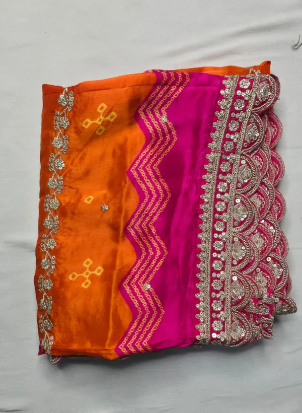 Vibrant_Pink_&_Orange_Bandhani_Silk_Unstitched_Suit_Set_With_Gota_Work_For_Women