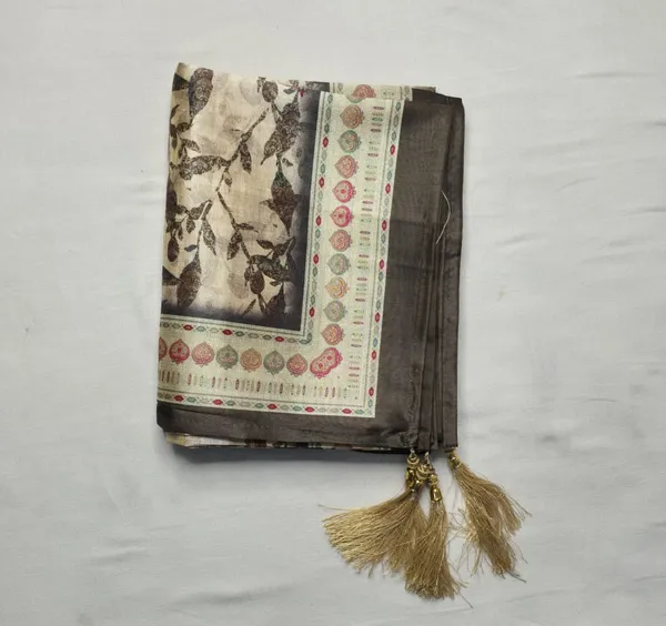 Beige_Luxurious_Silk_Tussar_Unstitched_Suit_Set_With_Rayon_Bottom_For_Women