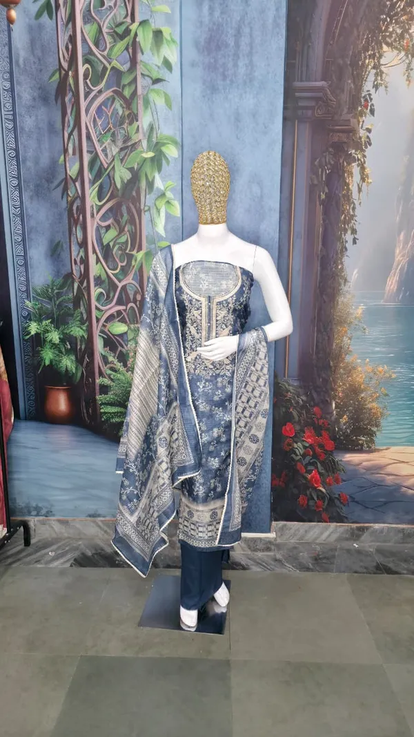 Deep_Blue_Elegant_Unstitched_Maheshwari_Silk_Suit_Set_Printed_Top_&_Dupatta__For_Women