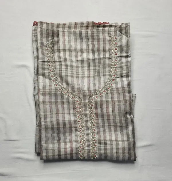 Multicolor_Tussar_Silk_Woven_Stripes_Unstitched_Suit_With_Floral_Printed_Dupatta__For_Women