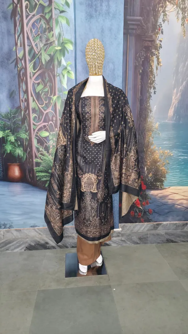 Regal_Black_&_Gold_Printed_Unstitched_Pashmina_Suit_Set__For_Women