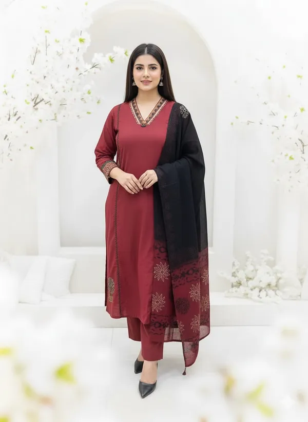 Maroon_Cotton_Printed_A_Line_Suit_For_Women