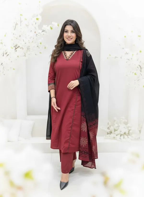 Maroon_Cotton_Printed_A_Line_Suit_For_Women