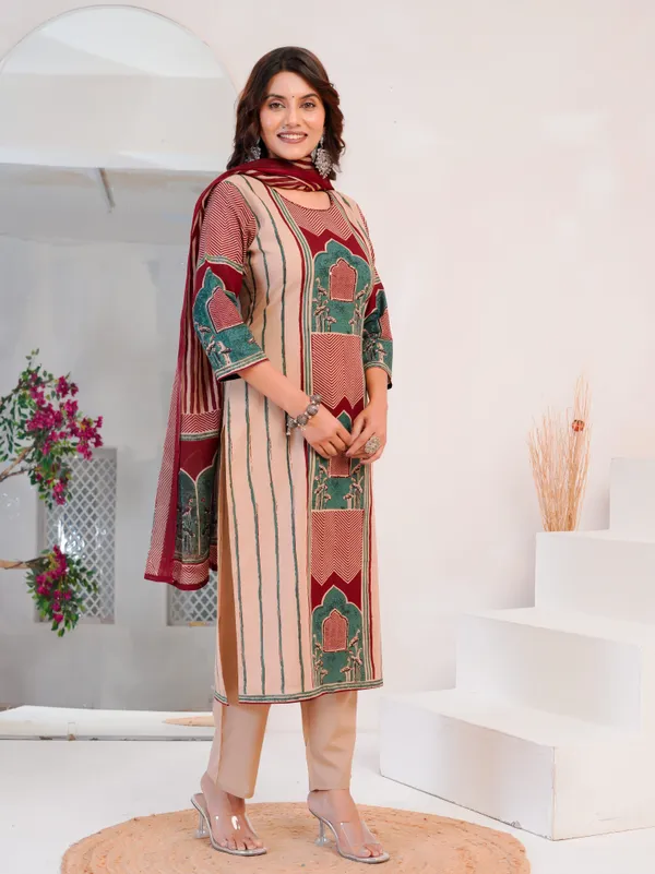 The_Tinge_Beige_&_Maroon_Panel_print_Straight_Suit_for_women