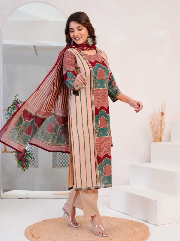 The_Tinge_Beige_&_Maroon_Panel_print_Straight_Suit_for_women