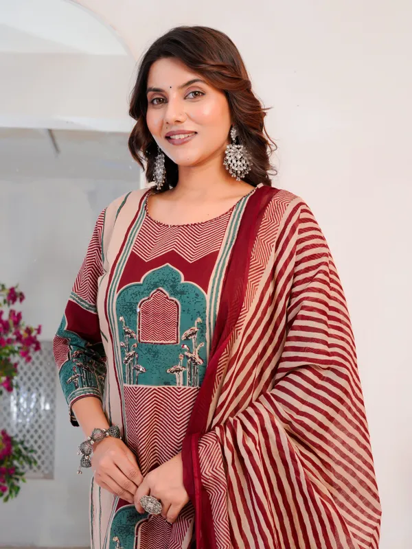 The_Tinge_Beige_&_Maroon_Panel_print_Straight_Suit_for_women