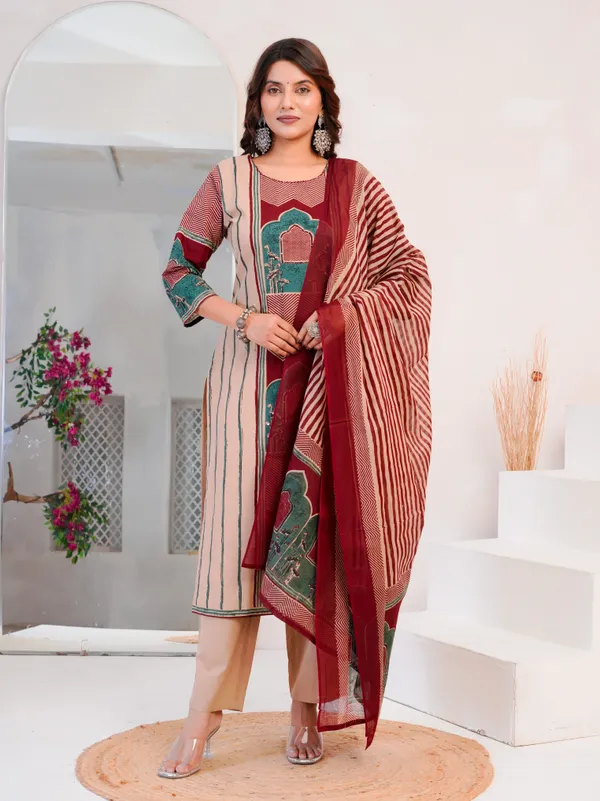 The_Tinge_Beige_&_Maroon_Panel_print_Straight_Suit_for_women