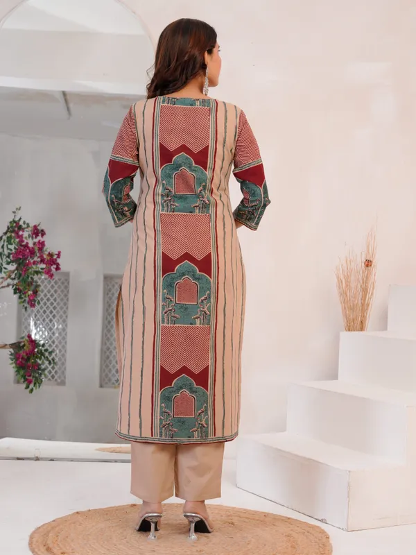The_Tinge_Beige_&_Maroon_Panel_print_Straight_Suit_for_women
