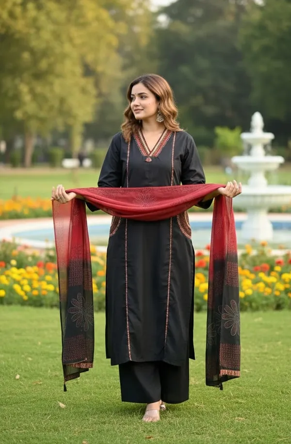 Black_Cotton_Printed_A_Line_Suit_For_Women
