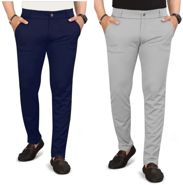 2_Men_Regular_Fit_Blue_&_Gray_Lycra_Blend_Trousers