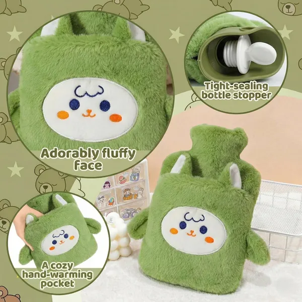 Plush_Hot_Water_Bottle_with_Soft_Cover_&_Hand_Warmer_Sleeve_1000ML_Heating_Bag_for_Period_Cramp,_Back_Pain_&_Muscle_Aches,_Hot_&_Cold_Compress_for_Shoulder,_Stress,_Injury_&_Swelling_(Olive_Green_-_Puppy)