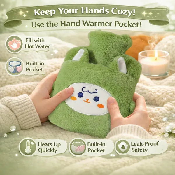 Plush_Hot_Water_Bottle_with_Soft_Cover_&_Hand_Warmer_Sleeve_1000ML_Heating_Bag_for_Period_Cramp,_Back_Pain_&_Muscle_Aches,_Hot_&_Cold_Compress_for_Shoulder,_Stress,_Injury_&_Swelling_(Olive_Green_-_Puppy)