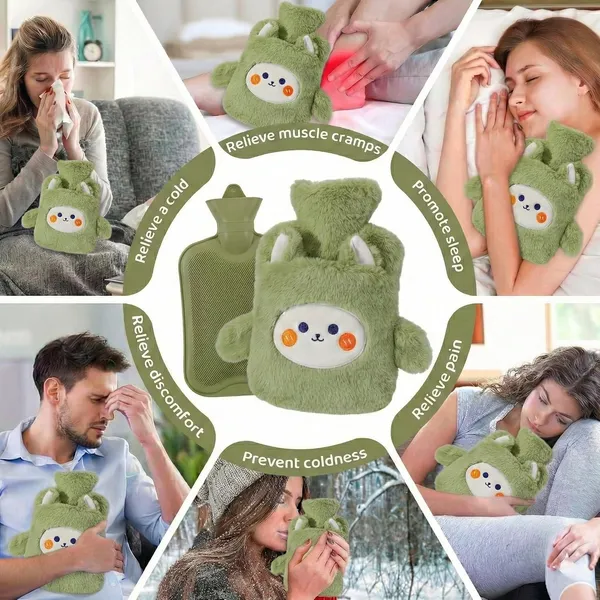 Plush_Hot_Water_Bottle_with_Soft_Cover_&_Hand_Warmer_Sleeve_1000ML_Heating_Bag_for_Period_Cramp,_Back_Pain_&_Muscle_Aches,_Hot_&_Cold_Compress_for_Shoulder,_Stress,_Injury_&_Swelling_(Olive_Green_-_Puppy)