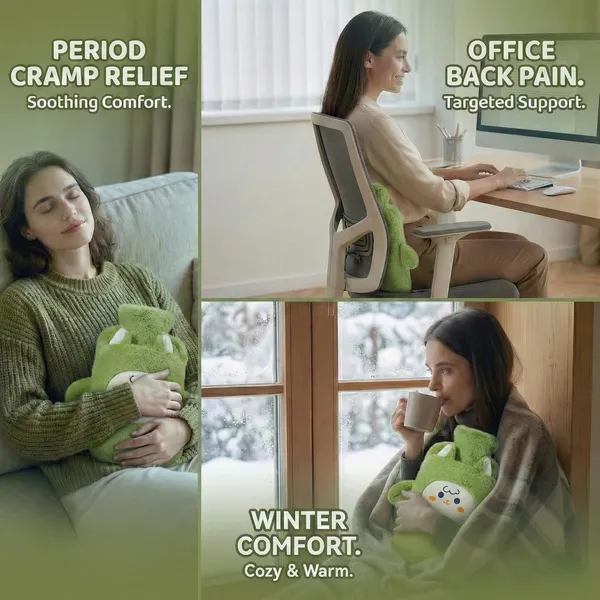 Plush_Hot_Water_Bottle_with_Soft_Cover_&_Hand_Warmer_Sleeve_1000ML_Heating_Bag_for_Period_Cramp,_Back_Pain_&_Muscle_Aches,_Hot_&_Cold_Compress_for_Shoulder,_Stress,_Injury_&_Swelling_(Olive_Green_-_Puppy)