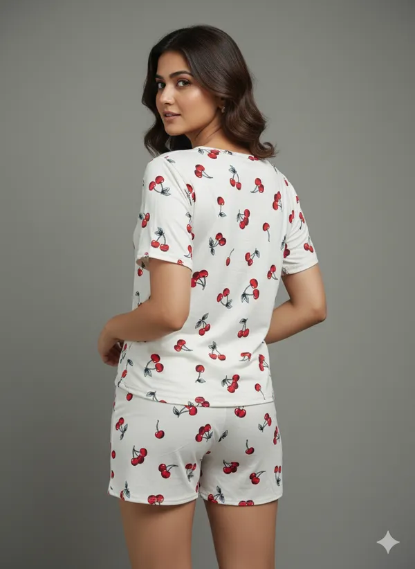 White_&_Red_Lycra_Casual_Night_Wear_For_Women