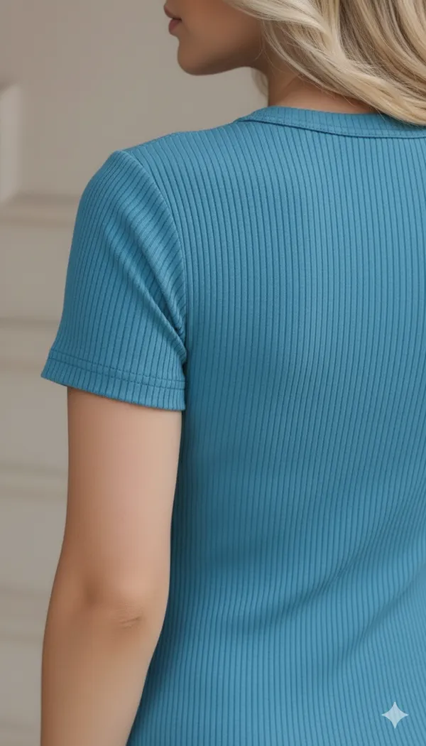 Blue_Rib_Knit_Fabric_Casual_One_Piece_For_Women