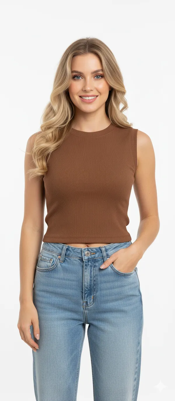 Coffee_Rib_Knit_Fabric_Casual_Crop_Top_For_Women