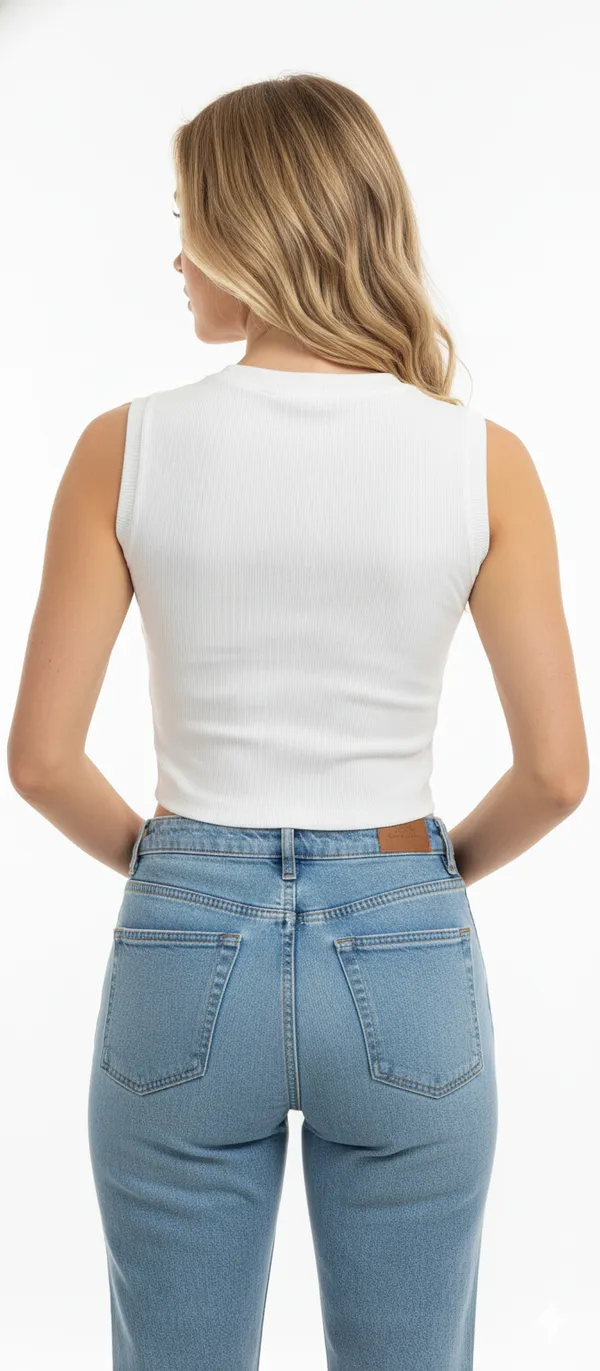 White_Rib_Knit_Fabric_Casual_Crop_Top_For_Women