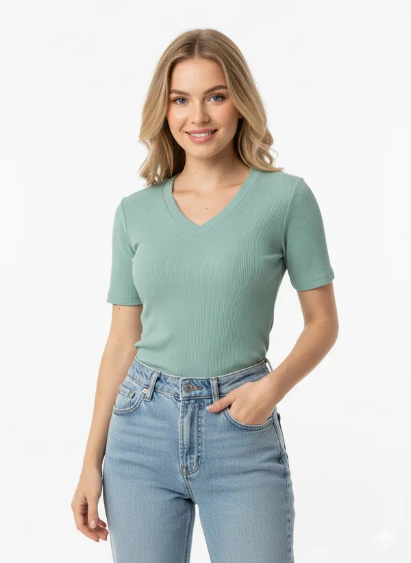 Mint_Green_Rib_Knit_Fabric_Casual_Top_For_Women