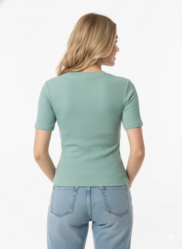 Mint_Green_Rib_Knit_Fabric_Casual_Top_For_Women
