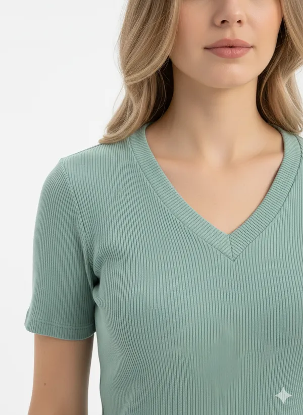 Mint_Green_Rib_Knit_Fabric_Casual_Top_For_Women