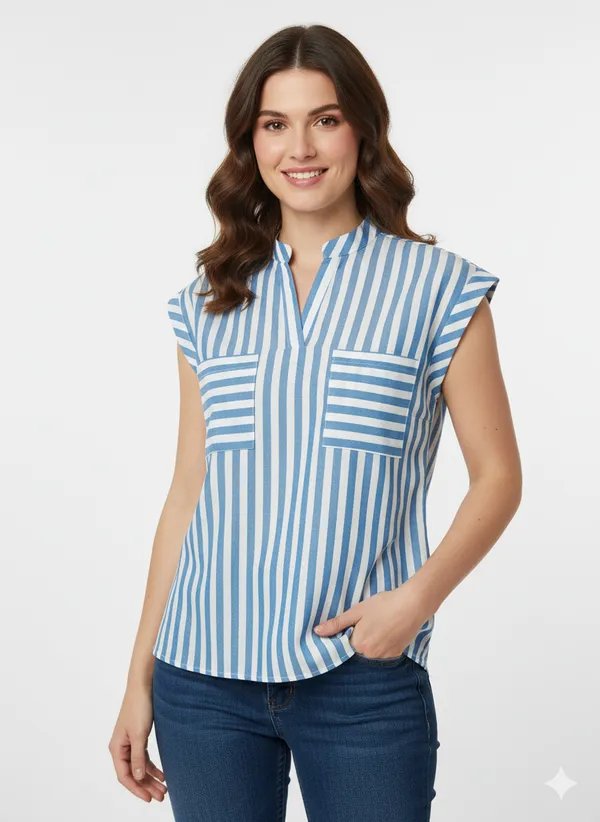 Blue_&_White_Linen_Cotton_Casual_Shirt_For_Women