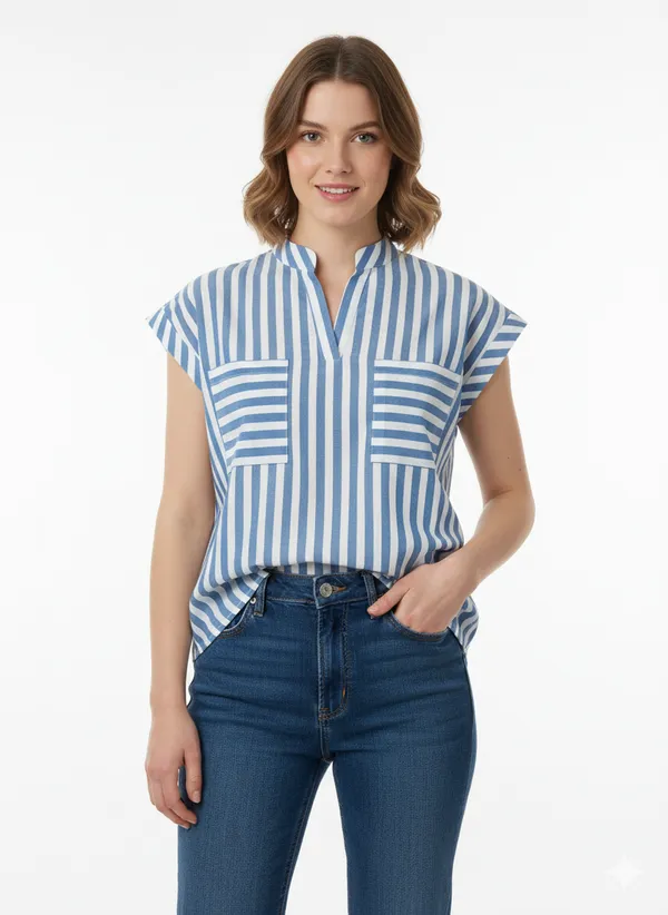 Blue_&_White_Linen_Cotton_Casual_Shirt_For_Women