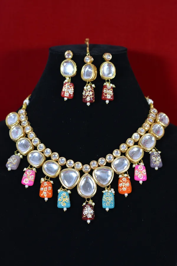 Multicolor_Bridal_Kundan_Necklace_Set_With_Colorful_Enamel_Drops_(Pack_Of_4)