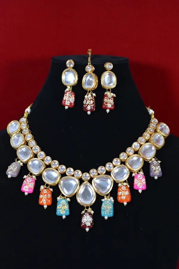 Multicolor_Bridal_Kundan_Necklace_Set_With_Colorful_Enamel_Drops_(Pack_Of_4)