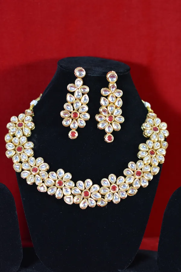 Gold_Handcrafted_Flower_Kundan_Necklace_Set_With_Red_Centerpieces_(Pack_Of_3)
