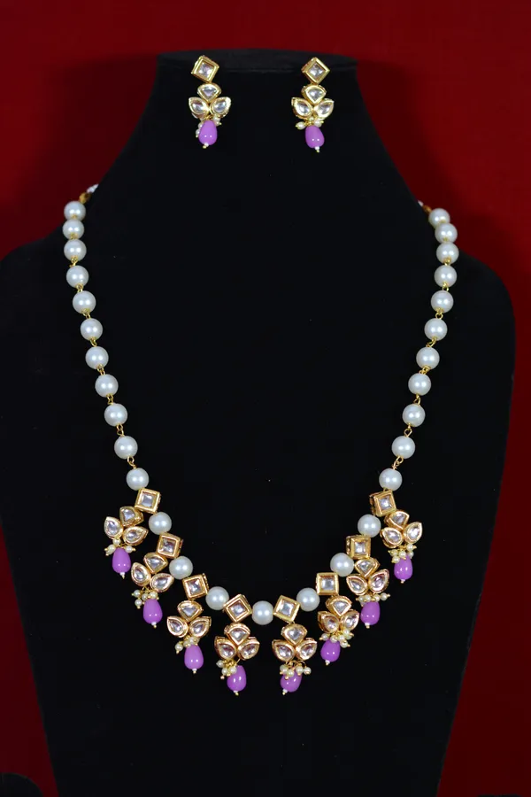 Gold_Plated_Pearl_And_Kundan_Necklace_Set_With_Purple_Drops_(Pack_Of_3)