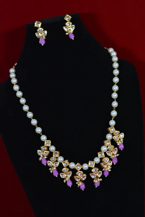 Gold_Plated_Pearl_And_Kundan_Necklace_Set_With_Purple_Drops_(Pack_Of_3)